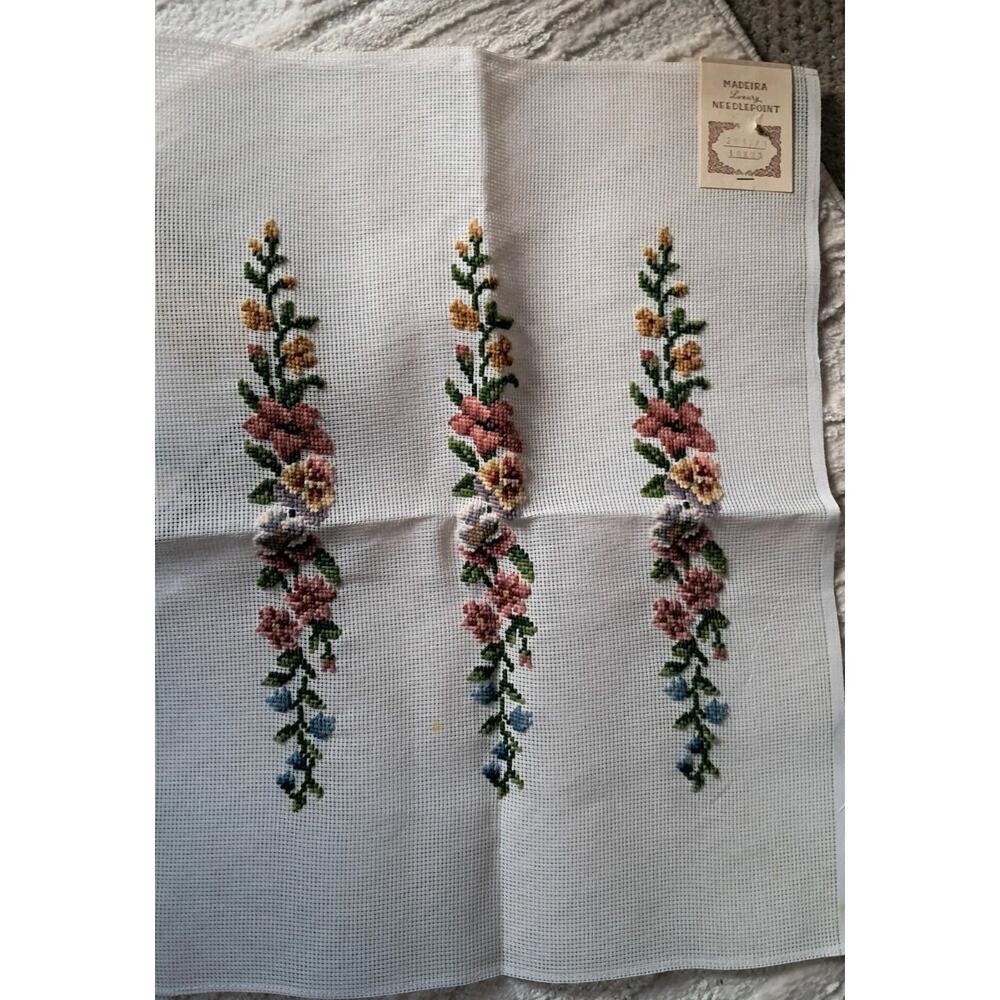 Vintage NEEDLEPOINT PILLOW Chair Front CANVAS Yarn On Canvas